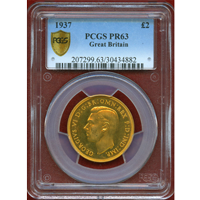 イギリス 1937年 2ポンド 金貨 ジョージ6世 PCGS PR63