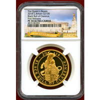 イギリス 2018年 £100 クイーンズビースト ブラックブル NGC PF70UC FR