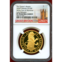 イギリス 2020年 £100 クイーンズビースト ホワイトライオン NGC PF70UC ER