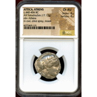 古代ギリシャ アッティカ アテネ 440-404BC 4ドラクマ 銀貨 フクロウ NGC Ch AU