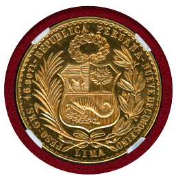 ペルー 1963年 100ソル 金貨 女神座像 NGC MS65
