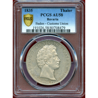 ドイツ バイエルン 1835年 ターラー 銀貨 バーデンのドイツ関税同盟参加 PCGS AU58