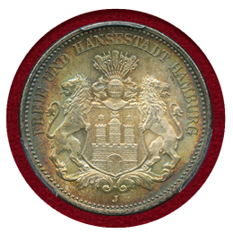 ドイツ ハンブルク 1902J 2マルク 銀貨 都市紋章 PCGS MS66