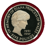イギリス 1999年 5ポンド 銀貨 ダイアナ NGC PF69UC