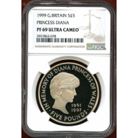 イギリス 1999年 5ポンド 銀貨 ダイアナ NGC PF69UC