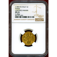 イタリア ヴェネチア 1789-97年 ゼッキーノ 金貨 ルドヴィーコ・マニン NGC MS63