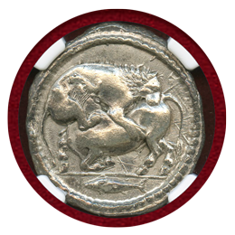 マケドニア王国 アカントス 470-430 BC テトラドラクマ銀貨 ライオンと雄牛 Ch AU
