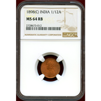 英領インド 1898(C) 1/12アンナ 銅貨 ヴィクトリア女王 NGC MS64RB