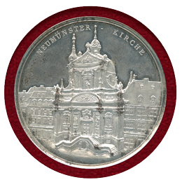 ドイツ ヴュルツブルク 1889年 銀メッキメダル ノイミュンスター教会都市景観 PCGS SP63