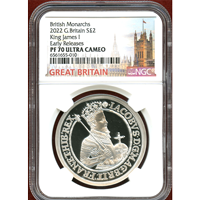 イギリス 2022年 2ポンド 銀貨 ジェームズ1世 NGC PF70UC ER