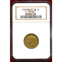【SOLD】イギリス 1951年 3ペンス 黄銅貨 ジョージ6世 NGC PF63MATTE