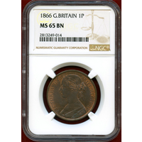 イギリス 1866年 ペニー 銅貨 ヴィクトリア バンヘッド NGC MS65BN
