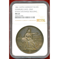 【SOLD】ドイツ ハンブルク 1841年 新証券取引所完成記念 銀メダル NGC MS63