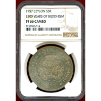 セイロン 1957年 5ルピー 銀貨 仏教2500年記念 NGC PF66CAMEO