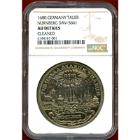 ドイツ ニュルンベルク 1680年 ターラー 銀貨 都市景観 NGC AU DETAILS