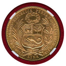 ペルー 1966年 100ソル 金貨 女神座像 NGC MS65
