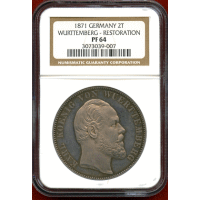 ドイツ ヴュルテンベルク 1871年 2ターラー 銀貨 ウルム大聖堂修復記念 NGC PF64