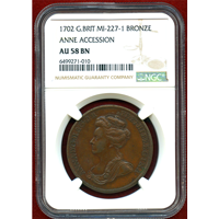 イギリス (1702) 銅メダル アン女王即位記念 NGC AU58BN