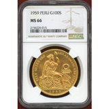 ペルー 1959年 100ソル 金貨 女神座像 NGC MS66