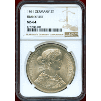 ドイツ フランクフルト 1861年 2ターラー 銀貨 フランコニア NGC MS64
