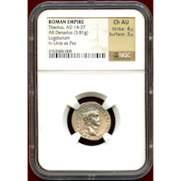 【SOLD】ローマ帝国 14-37 デナリウス銀貨 ティベリウス NGC Ch AU