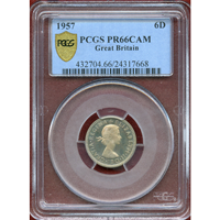 【SOLD】イギリス 1957年 6ペンス 白銅貨 エリザベス2世 PCGS PR66CAM