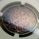 英領インド 1874年 ルピー プルーフ銀貨 リストライク ヴィクトリア女王 NGC PF63