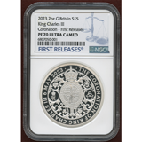 イギリス 2023年 2オンス5ポンド 銀貨 チャールズ国王戴冠記念 NGC PF70UC FR