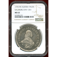 【SOLD】オーストリア ザルツブルク 1770年 ターラー 銀貨 ジグムント3世 NGC MS62