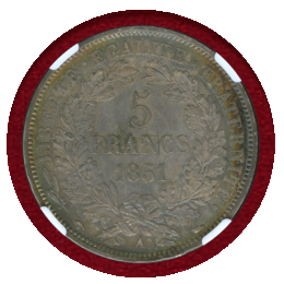 【SOLD】フランス 1851A 5フラン 銀貨 女神セレス NGC MS62