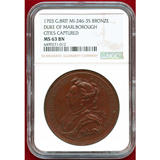 【SOLD】イギリス 1703年 アン女王 銅メダル マールバラ公爵 NGC MS63BN
