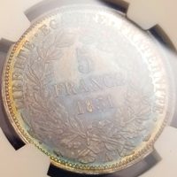 【SOLD】フランス 1851A 5フラン 銀貨 女神セレス NGC MS62