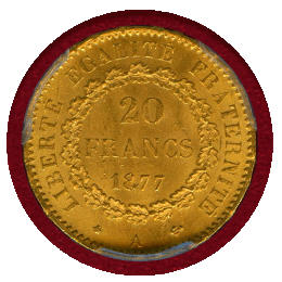 フランス 1877A 20フラン 金貨 エンジェル PCGS MS66