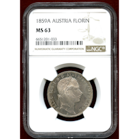 【SOLD】オーストリア 1859A フローリン 銀貨 フランツヨーゼフ1世 NGC MS63