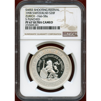スイス 現代射撃祭 1998年 20フラン 銀貨 チューリッヒ NGC PF67UC