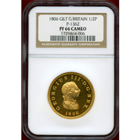 イギリス 1806年 1/2ペニー ギルト銅貨 ジョージ3世 NGC PF66 CAMEO