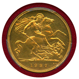イギリス 1937年 1/2ソブリン 金貨 ジョージ6世 PCGS PR63+