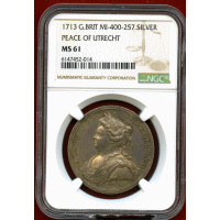 【SOLD】イギリス 1713年 銀メダル アン女王 ユトレヒト条約締結記念 NGC MS61