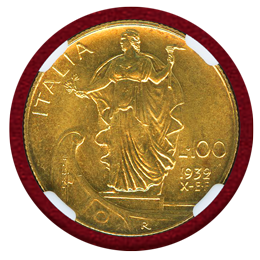 【SOLD】イタリア 1932R(X) 100リレ 金貨 船首に立つ女神 NGC MS64