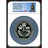 イギリス 2018年 10ポンド(5oz) 銀貨 王室四世代 NGC PF69UC ER