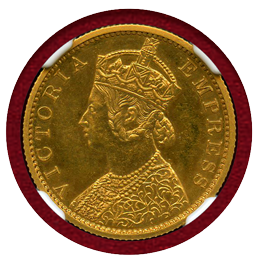 英領インド 1878(B) 10ルピー 金貨 リストライク ヴィクトリア NGC PF63