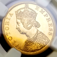 英領インド 1878(B) 10ルピー 金貨 リストライク ヴィクトリア NGC PF63
