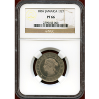 英領ジャマイカ 1869年 1/2ペニー 白銅貨 ヴィクトリア女王 NGC PF66