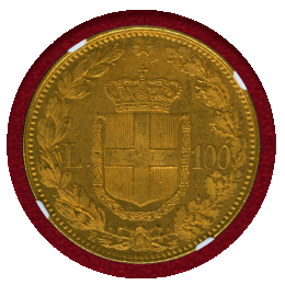 イタリア 1883R 100リレ 金貨 ウンベルト1世 NGC MS61