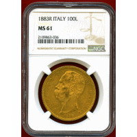 イタリア 1883R 100リレ 金貨 ウンベルト1世 NGC MS61