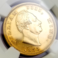英領インド 1835(B) モハール 金貨 リストライク ウィリアム4世 NGC PF61