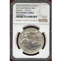 スイス 現代射撃祭 2015年 50フラン 銀貨 ヴァレー NGC PF69UC