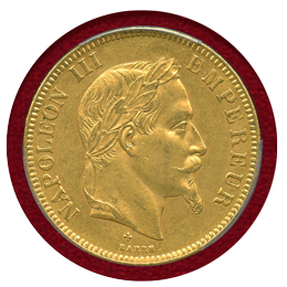【SOLD】フランス 1869BB 100フラン 金貨 ナポレオン3世有冠 PCGS MS62