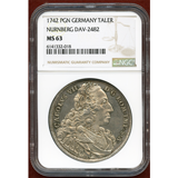 【SOLD】ドイツ ニュルンベルク 1742PGN ターラー 銀貨 カール7世&都市景観 MS63