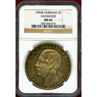 ドイツ ハノーファー 1854B 2ターラー 銀貨 ゲオルク5世 NGC MS66